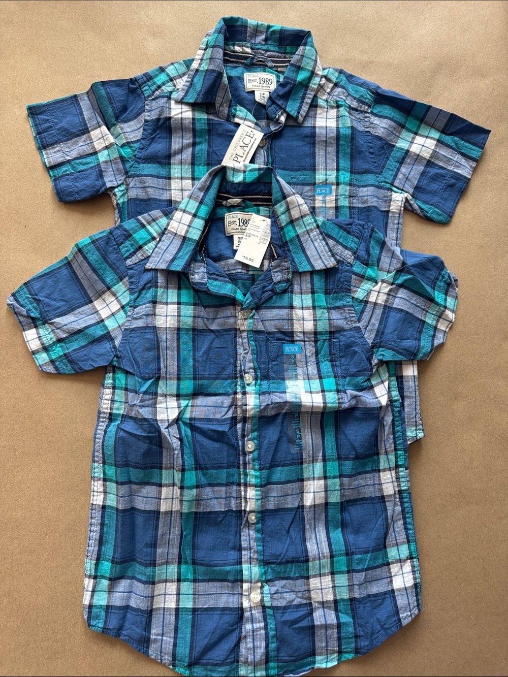 2x The Children's Place Blue & Teal Plaid Short-Sleeve Button-Down Shirt